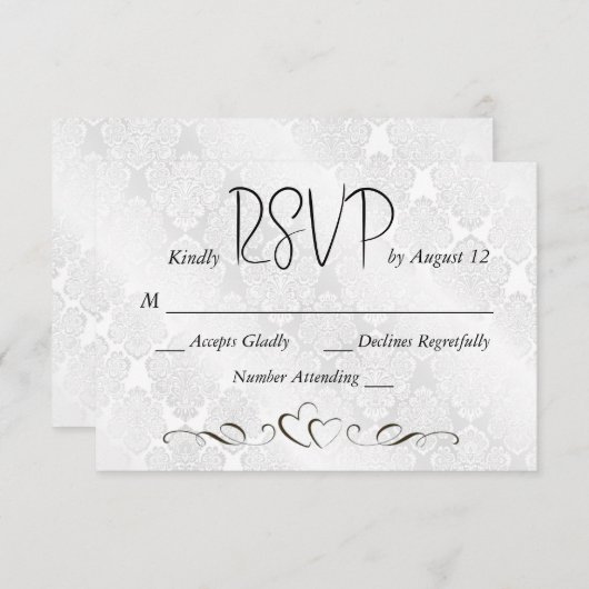 RSVP Wedding White Satin Damask (Voorkant / Achterkant)