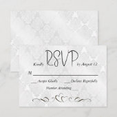 RSVP Wedding White Satin Damask Kaartje (Voorkant / Achterkant)