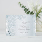 RSVP Wedding White Silver Blue Rozen Snowflakes Kaart (Staand voorkant)