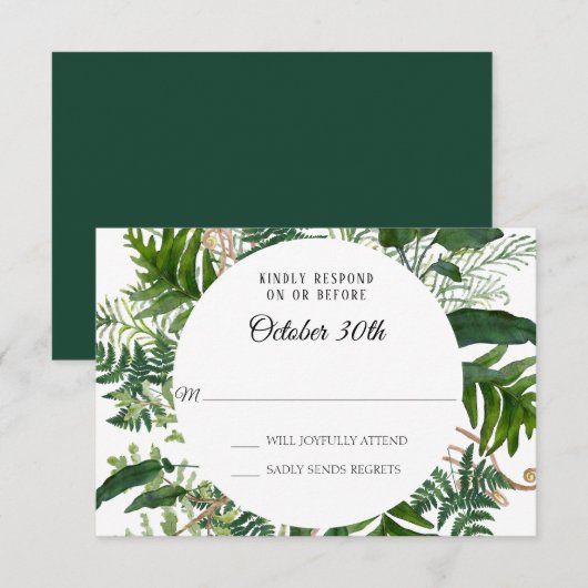 RSVP Wedding Wild Ferns Forest Leaf Foliage Kaart (Voorkant / Achterkant)