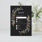 RSVP Wedding Wildflowers Floral Ditsy Dark Kaart (Staand voorkant)