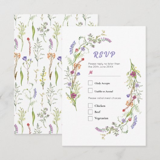 RSVP Wedding Wildflowers Floral Ditsy Kaart (Voorkant / Achterkant)