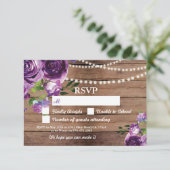RSVP Wedding Wood Kaarten Paars Flowers nodigt uit (Staand voorkant)