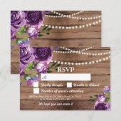 RSVP Wedding Wood Kaarten Paars Flowers nodigt uit (Voorkant / Achterkant)