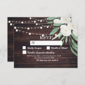 RSVP Wedding Wood Kaarten Rustic Flowers nodigt ui (Voorkant / Achterkant)