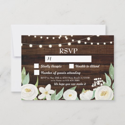 RSVP Wedding Wood kaarten Rustic Flowers nodigt ui (Voorkant)