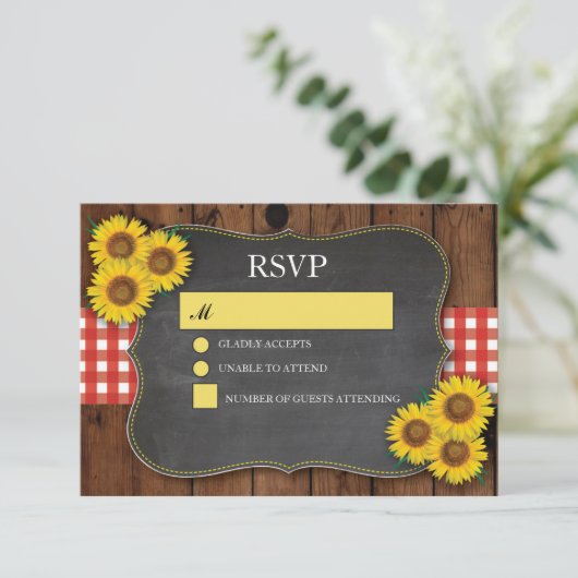 RSVP Wedding Wood Rustic Red Check Sunflower (Staand voorkant)