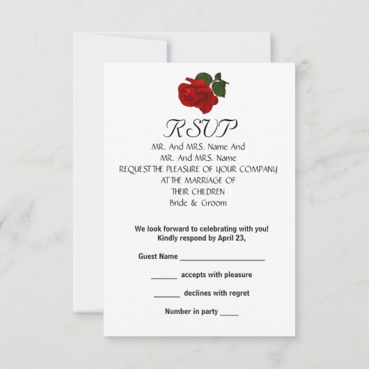 RSVP Wedding Zwart Wit Tuxedo Diep ROOD Rose (Achterkant)