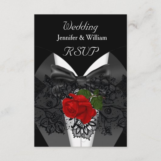 RSVP Wedding Zwart Wit Tuxedo Diep ROOD Rose (Voorkant)