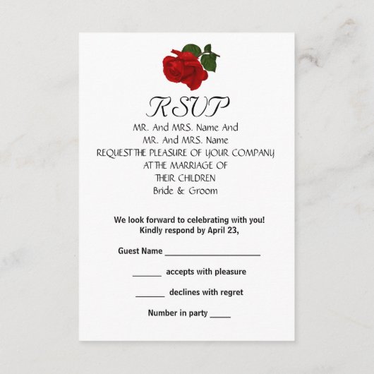 RSVP Wedding Zwart Wit Tuxedo Diep ROOD Rose (Achterkant)