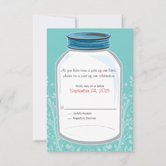 RSVP Whimsy Mason Jar Huwelijk Kaartje (Voorkant)