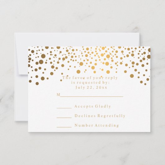 RSVP White & Confetti Gold Dot Wedding Kaart (Achterkant)