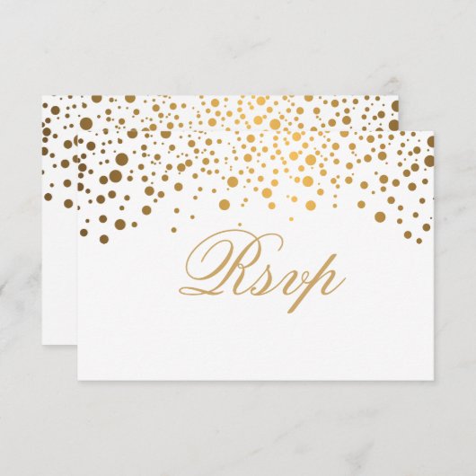 RSVP White & Confetti Gold Dot Wedding Kaart (Voorkant / Achterkant)