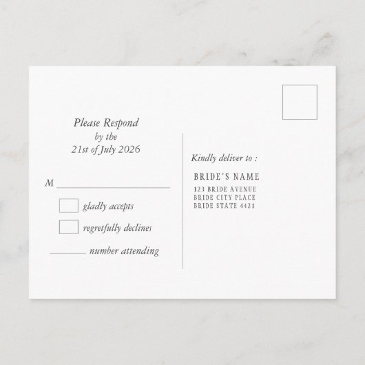 RSVP White Copper Oranje Simple Wedding Uitnodiging Briefkaart (Achterkant)