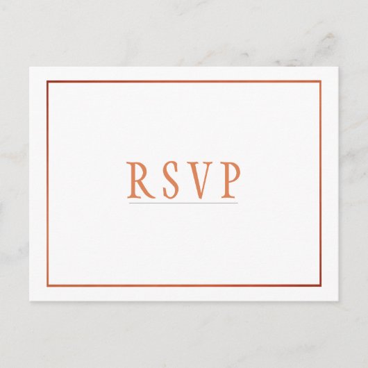RSVP White Copper Oranje Simple Wedding Uitnodiging Briefkaart (Voorkant)