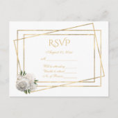 RSVP White en Gold met witte rozen Briefkaart (Voorkant)