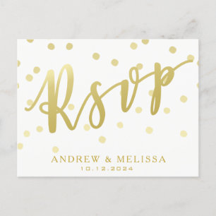 RSVP   White & Faux Gold Script-Briefkaart Uitnodiging Briefkaart