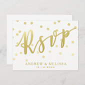 RSVP | White & Faux Gold Script-Briefkaart Uitnodiging Briefkaart (Voorkant / Achterkant)