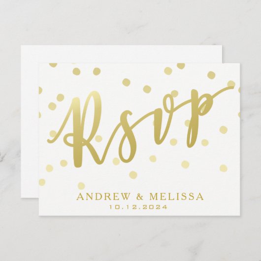 RSVP | White & Faux Gold Script-Briefkaart Uitnodiging Briefkaart (Voorkant / Achterkant)
