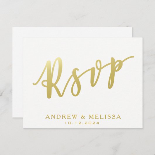 RSVP | White & Faux Gold Script-Briefkaart Uitnodiging Briefkaart (Voorkant / Achterkant)