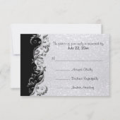 RSVP White Glitter, Black & Silver Floral Wedding (Voorkant)