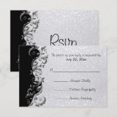 RSVP White Glitter, Black & Silver Floral Wedding (Voorkant / Achterkant)