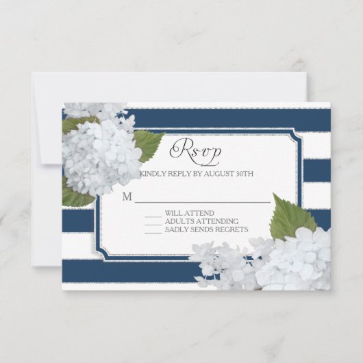 RSVP White Hydrangea Elegant Navy Wide Stripe Kaartje (Voorkant)