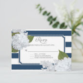 RSVP White Hydrangea Elegant Navy Wide Stripe Kaartje (Staand voorkant)