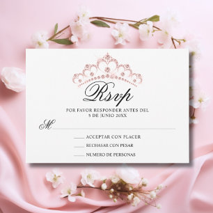 RSVP White Pink Spain Quinceañera Quince Kaartje