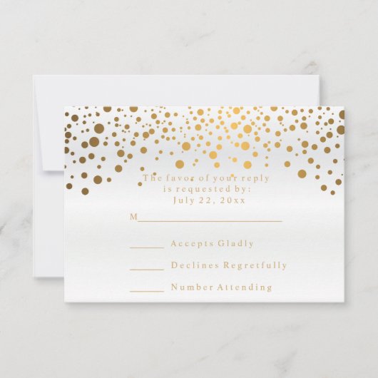RSVP White Satin & Confetti Gold Dot Weddenschap (Voorkant)