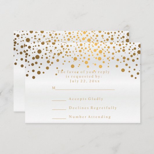 RSVP White Satin & Confetti Gold Dot Weddenschap (Voorkant / Achterkant)