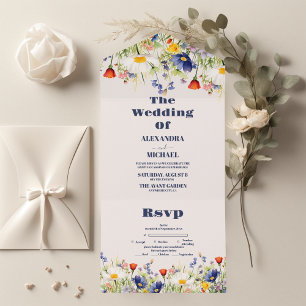 RSVP Wildflower Bruiloft Rustieke Bloemen All In One Uitnodiging