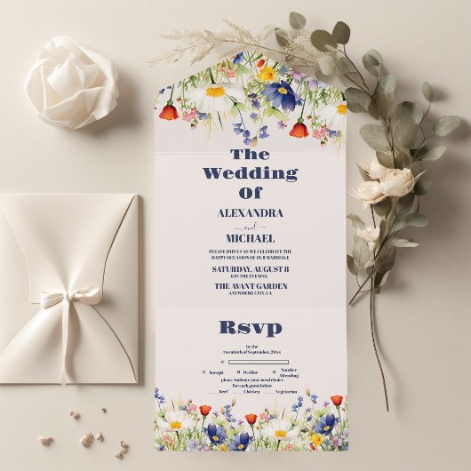 RSVP Wildflower Bruiloft Rustieke Bloemen All In One Uitnodiging