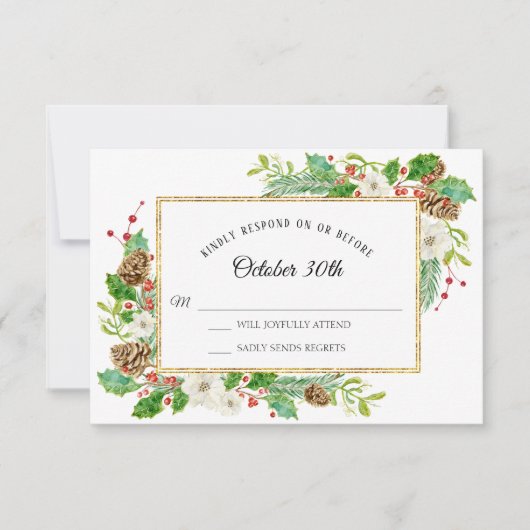 RSVP Winter Kerst Bloemen Waterverf Kaart (Voorkant)
