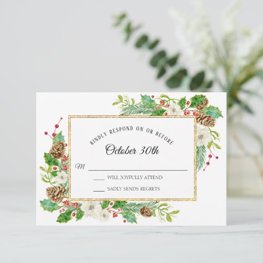 RSVP Winter Kerst Bloemen Waterverf Kaart (Staand voorkant)