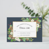 RSVP Winter Navy Blue Kerst Bloemen Waterverf Kaart (Staand voorkant)