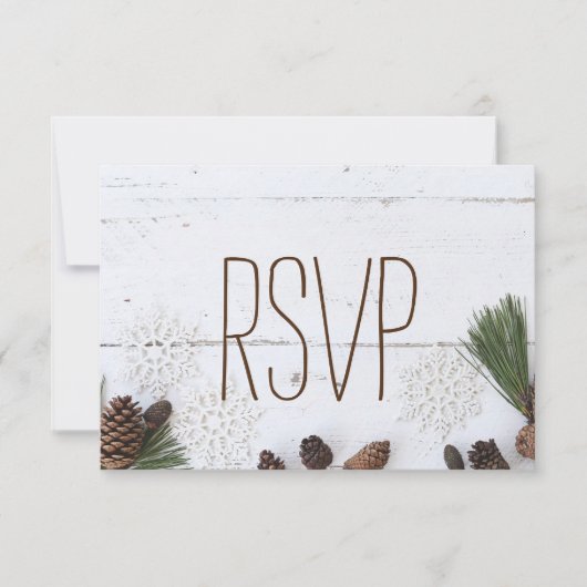 RSVP-Winter Pinecone en Snowflakes bruiloft RSVP Kaartje (Voorkant)