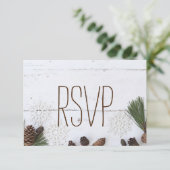 RSVP-Winter Pinecone en Snowflakes bruiloft RSVP Kaartje (Staand voorkant)