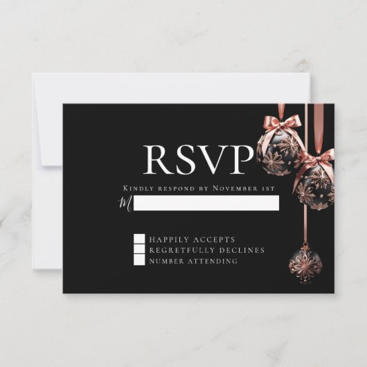 RSVP | Winter roze en Onyx Baubles Kaart (Voorkant)