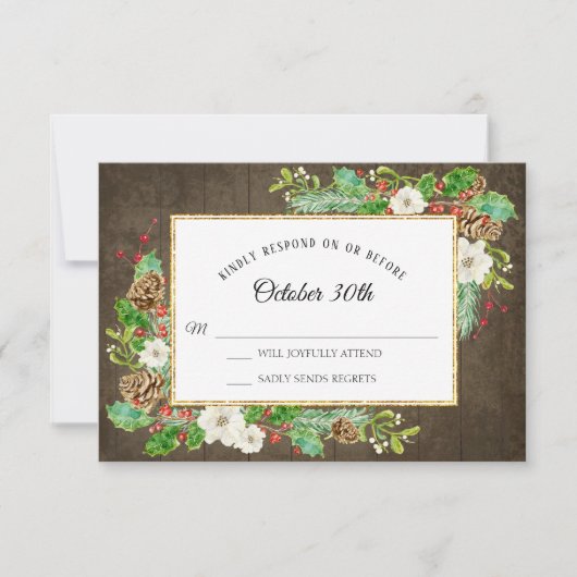 RSVP Winter Rustiek Hout Kerstmis Botanische Bloem Kaart (Voorkant)