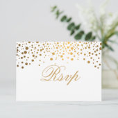 RSVP Wit & Confetti Goud Stip Bruiloft Kaart (Staand voorkant)