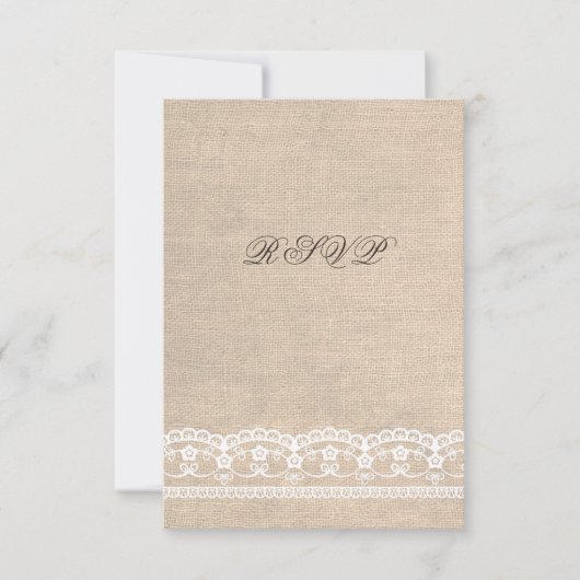 RSVP  Witte Kant & Burlap Wedding Kaart (Voorkant)