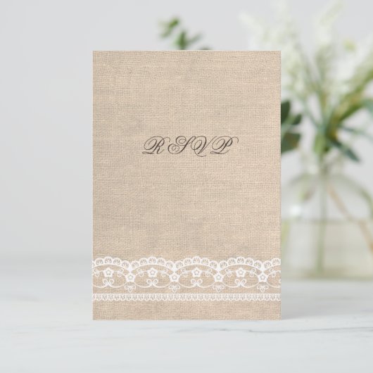 RSVP  Witte Kant & Burlap Wedding Kaart (Staand voorkant)