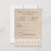 RSVP  Witte Kant & Burlap Wedding Kaart (Achterkant)