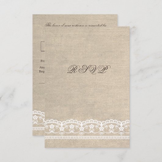 RSVP  Witte Kant & Burlap Wedding Kaart (Voorkant / Achterkant)