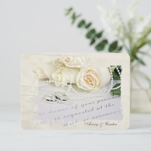 RSVP witte rozen en ringen Kaart (Staand voorkant)
