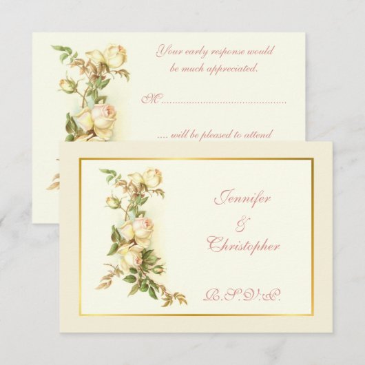 RSVP Witte rozenspray bruiloft Kaartje (Voorkant / Achterkant)