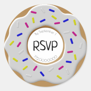 RSVP Witte Vanille Donut & Sprinkles Envelope Seal Ronde Sticker