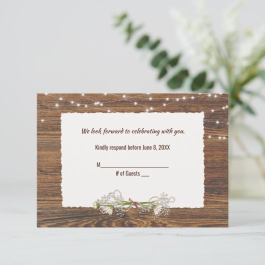 RSVP Wood en Light String Wedding RSVP (Staand voorkant)