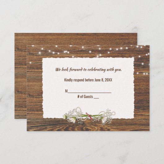 RSVP Wood en Light String Wedding RSVP (Voorkant / Achterkant)
